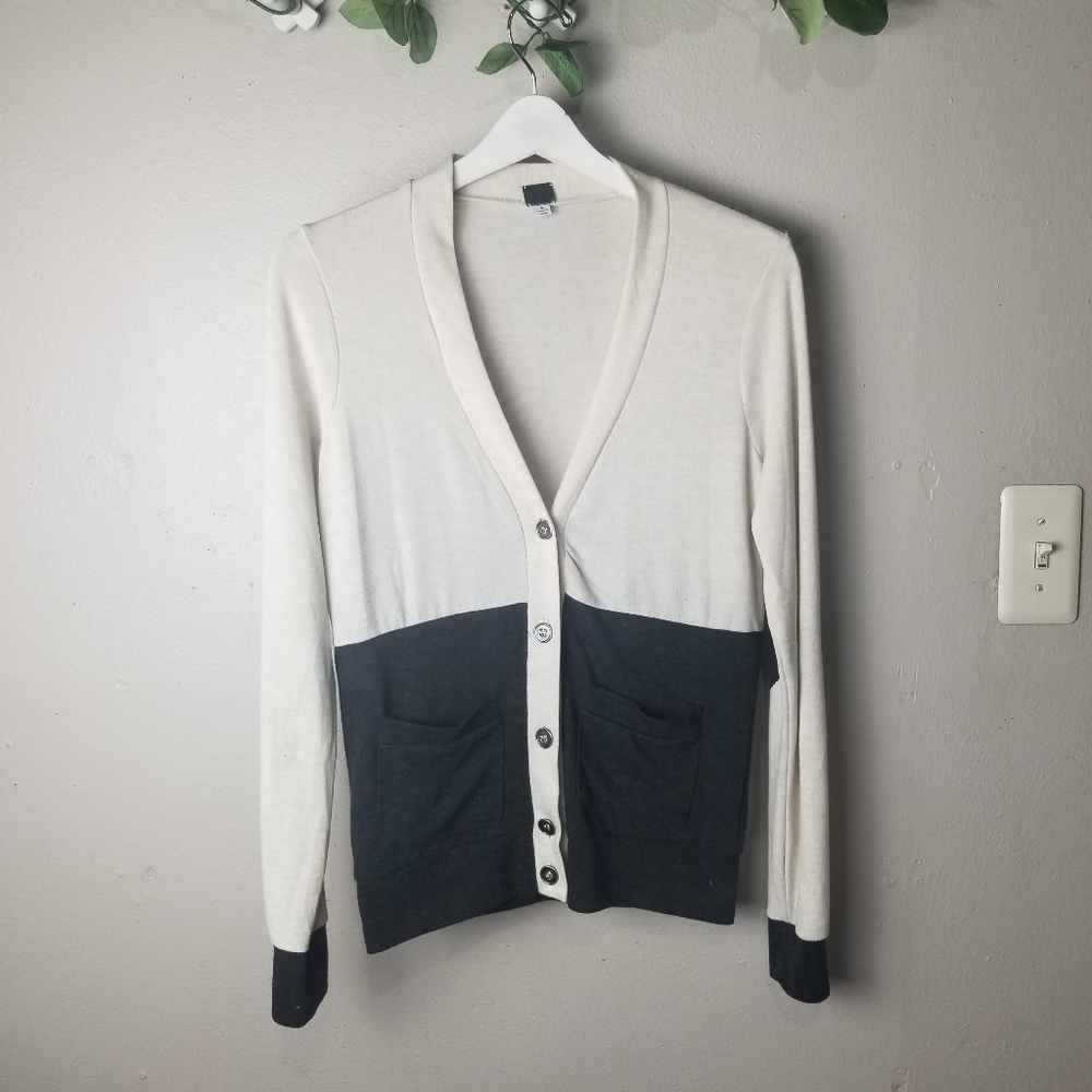 Poof color block button front cardigan siz…